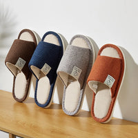 Men's Linen Slippers Breathable Open-Toe Non-Slip House Shoes, Lightweight & Quiet Slides for All Seasons, Guest Indoor Slippers