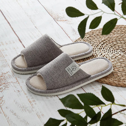 Men's Linen Slippers Breathable Open-Toe Non-Slip House Shoes, Lightweight & Quiet Slides for All Seasons, Guest Indoor Slippers
