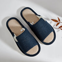 Men's Linen Slippers Breathable Open-Toe Non-Slip House Shoes, Lightweight & Quiet Slides for All Seasons, Guest Indoor Slippers