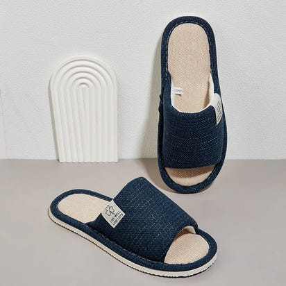 Men's Linen Slippers Breathable Open-Toe Non-Slip House Shoes, Lightweight & Quiet Slides for All Seasons, Guest Indoor Slippers