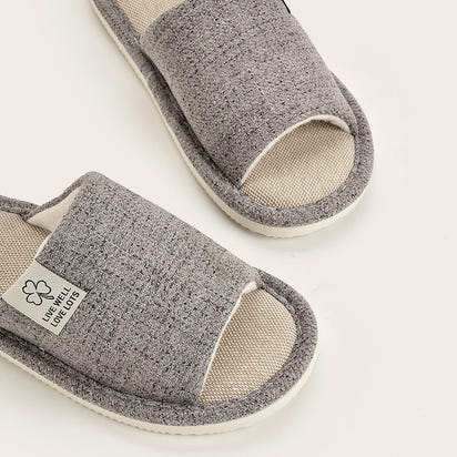 Men's Linen Slippers Breathable Open-Toe Non-Slip House Shoes, Lightweight & Quiet Slides for All Seasons, Guest Indoor Slippers