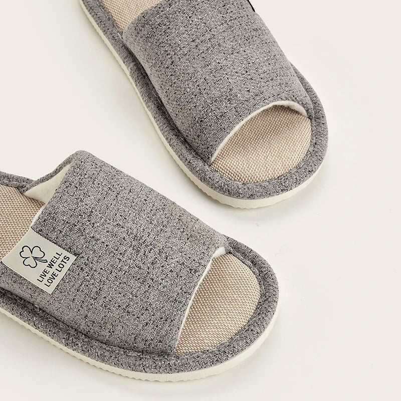 Men's Linen Slippers Breathable Open-Toe Non-Slip House Shoes, Lightweight & Quiet Slides for All Seasons, Guest Indoor Slippers