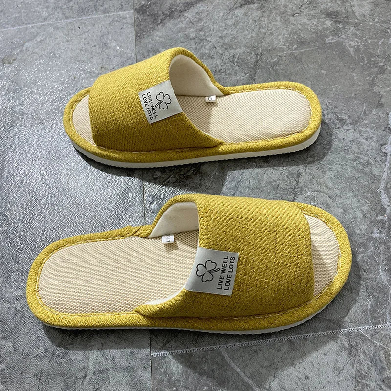 Men's Linen Slippers Breathable Open-Toe Non-Slip House Shoes, Lightweight & Quiet Slides for All Seasons, Guest Indoor Slippers