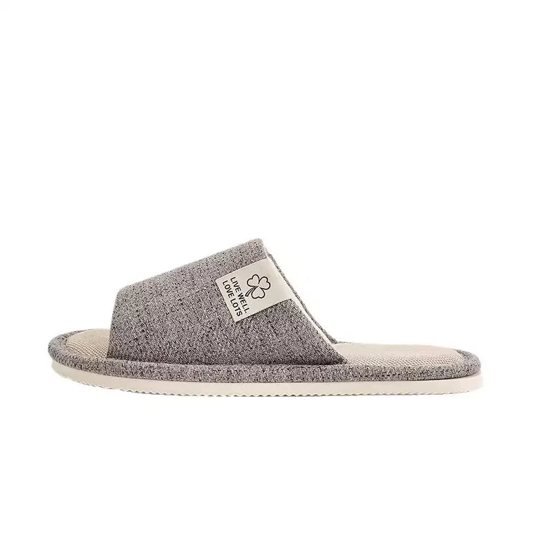 Men's Linen Slippers Breathable Open-Toe Non-Slip House Shoes, Lightweight & Quiet Slides for All Seasons, Guest Indoor Slippers