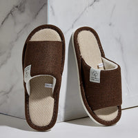 Men's Linen Slippers Breathable Open-Toe Non-Slip House Shoes, Lightweight & Quiet Slides for All Seasons, Guest Indoor Slippers