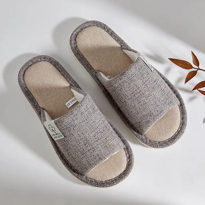 Men's Linen Slippers Breathable Open-Toe Non-Slip House Shoes, Lightweight & Quiet Slides for All Seasons, Guest Indoor Slippers