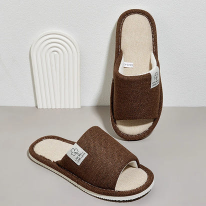 Men's Linen Slippers Breathable Open-Toe Non-Slip House Shoes, Lightweight & Quiet Slides for All Seasons, Guest Indoor Slippers
