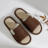 Men's Linen Slippers Breathable Open-Toe Non-Slip House Shoes, Lightweight & Quiet Slides for All Seasons, Guest Indoor Slippers