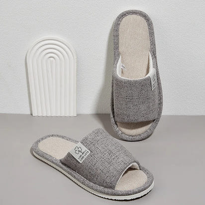 Men's Linen Slippers Breathable Open-Toe Non-Slip House Shoes, Lightweight & Quiet Slides for All Seasons, Guest Indoor Slippers