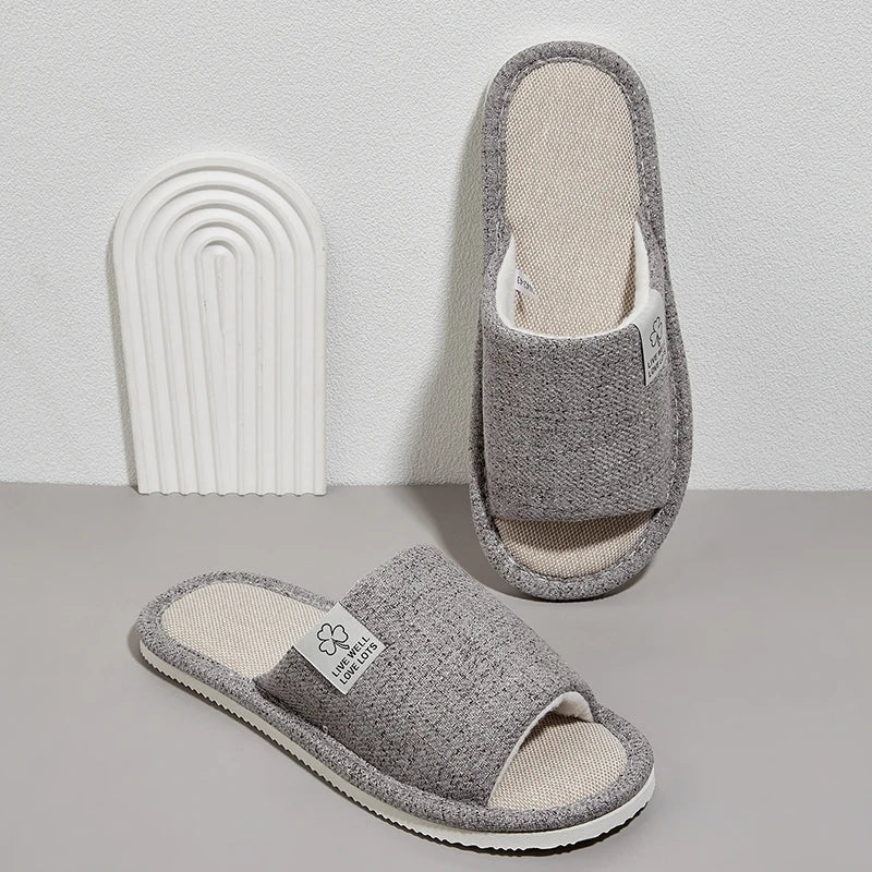 Men's Linen Slippers Breathable Open-Toe Non-Slip House Shoes, Lightweight & Quiet Slides for All Seasons, Guest Indoor Slippers