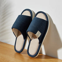 Men's Linen Slippers Breathable Open-Toe Non-Slip House Shoes, Lightweight & Quiet Slides for All Seasons, Guest Indoor Slippers