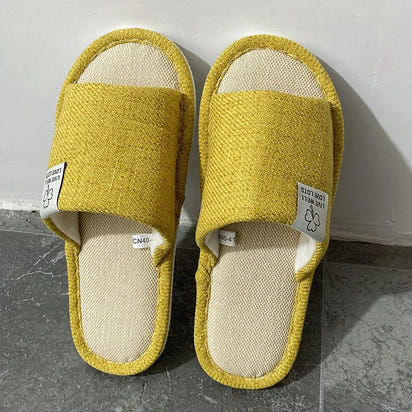Men's Linen Slippers Breathable Open-Toe Non-Slip House Shoes, Lightweight & Quiet Slides for All Seasons, Guest Indoor Slippers