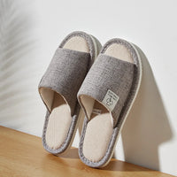 Men's Linen Slippers Breathable Open-Toe Non-Slip House Shoes, Lightweight & Quiet Slides for All Seasons, Guest Indoor Slippers