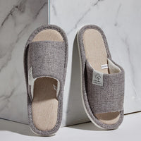 Men's Linen Slippers Breathable Open-Toe Non-Slip House Shoes, Lightweight & Quiet Slides for All Seasons, Guest Indoor Slippers